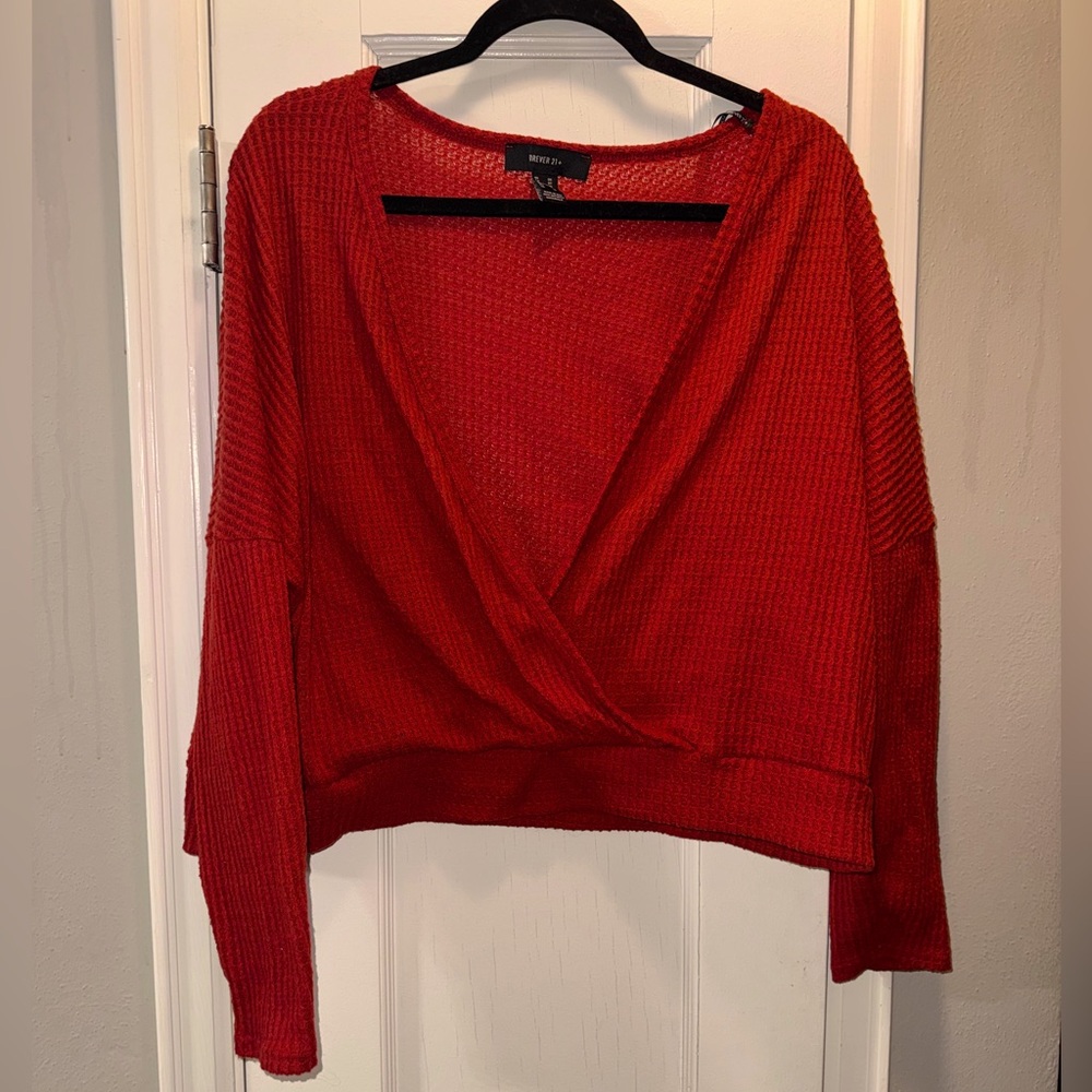 Forever21 Plus Waffle Knit Red Plunge-neck Crop